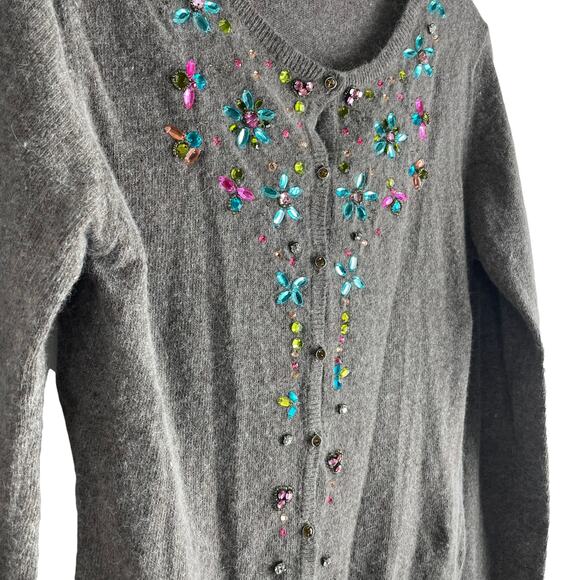 Glam Souls Cashmere Wool Blend Cardigan Rhinestone Brown Size S/M - Picture 5 of 9